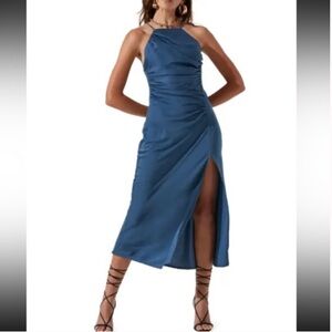 ASTR The Label Halter Neck Satin Maxi Dress